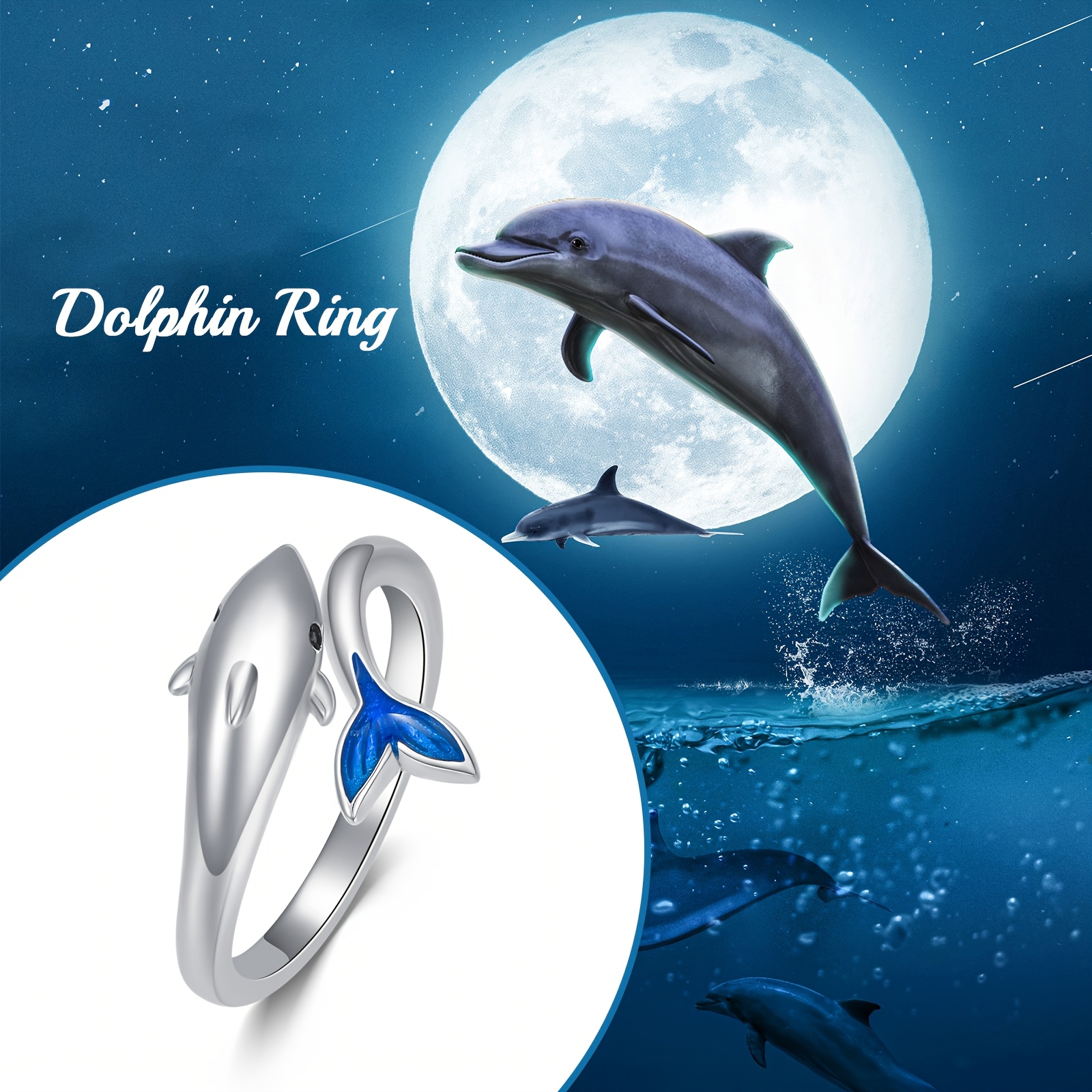 925 Sterling Silver Adjustable Dolphin Ring for Women